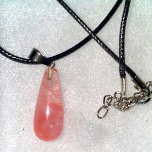 Boho Natural Cherry Quartz Crystal Black Cord Necklace 18-20”